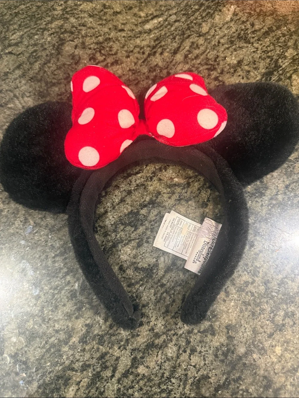 Disney Red Polka Dot Bow Black Plush Ear Minnie Mouse Headband